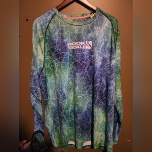 Hook & Tackle Green and Blue Long Sleeve Shirt Mens XXL 2XL